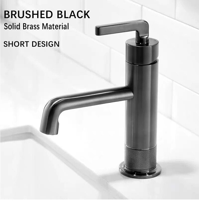 Brushed gold-Grey Gun short bathroom faucet