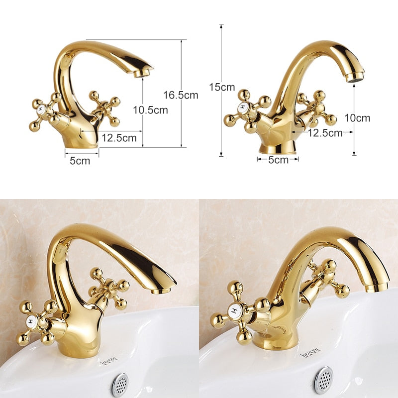 Gold polished brass Victoria single hole bathroom faucet