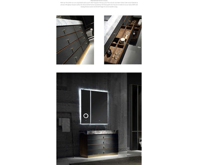 Tuscan-Grey with brushed gold trim solid walnut wood modern bathroom vanity