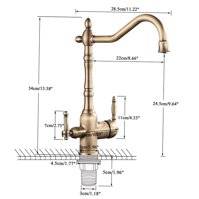 Gold Polish brass Victorian 2 way reverse osmosis and kitchen faucet