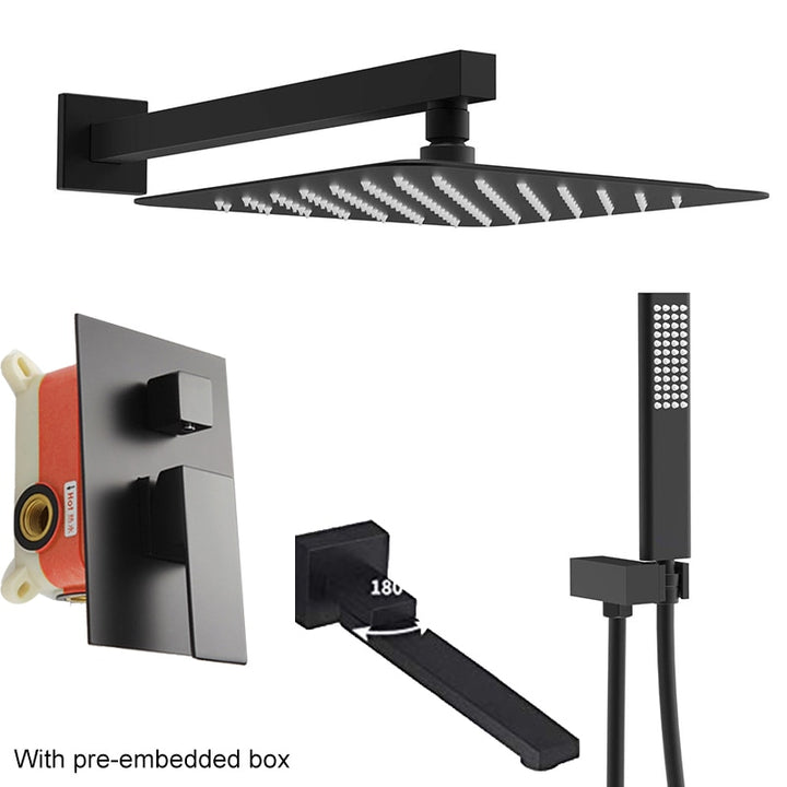 CSA certified - Black square 12" rain head 3 way function diverter- pressure balance shower kit