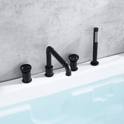 Black matte victorian industrial deckmount bathtub filler faucet set