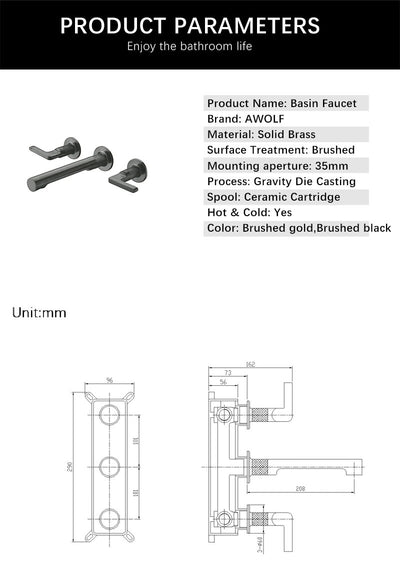 Brushed gold- Grey Gun wallmounted bathroom faucet
