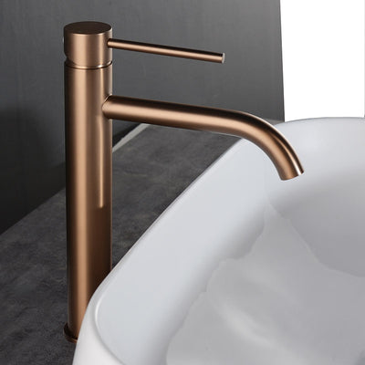 Brushed Rose Gold Tall Vessel Basin Faucet