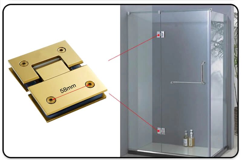 Brushed Gold Shower Glass Door Hinges hardware for 10mm to 12mm tempered glass door