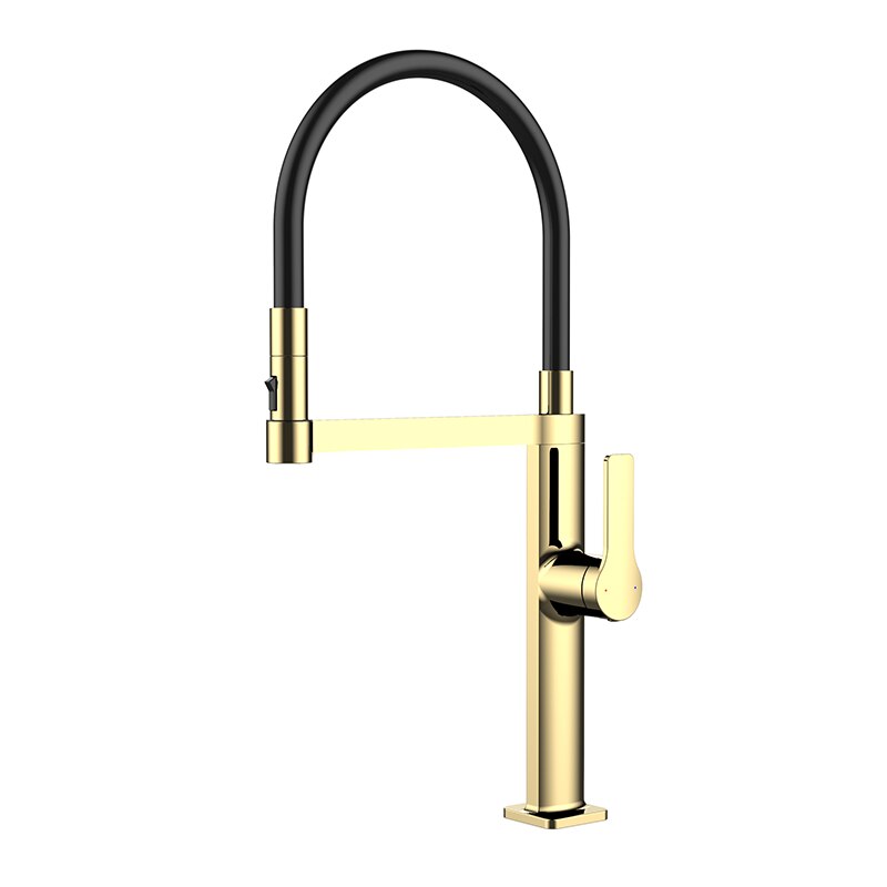 Barolo-Nordic design-Black with brushed gold -black matte-gun grey  tall 21" pull our dual spray kitchen faucet