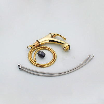 Gold polished brass pull out kitchen faucet