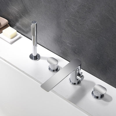 Chrome round deckmount bathtub filler faucet set