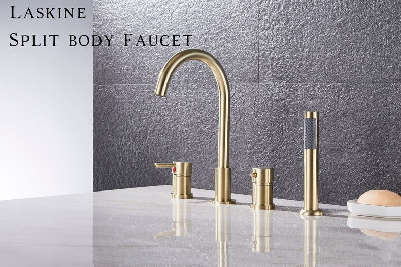 Black Gold -Brushed Gold-Black-Chrome with Black Deckmount Bathtub Filler Faucet