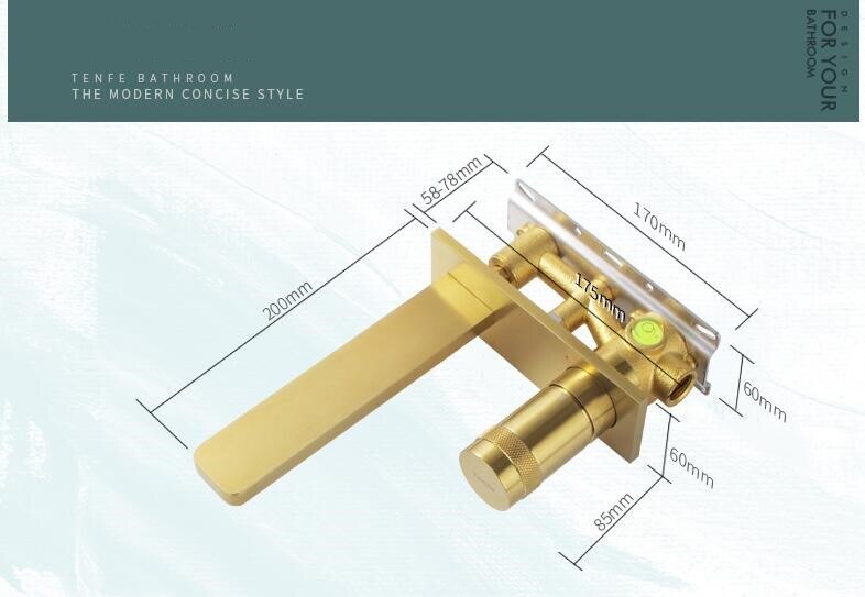 Brushed gold wall mounted single lever bathroom faucet