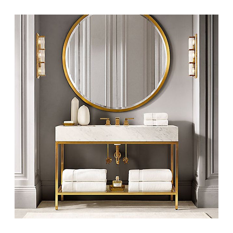 MILANO-Modern Exposed Console Brushed Gold Metal Steel Trim with 6" Natural Marble Bianco Carrera Marble Set