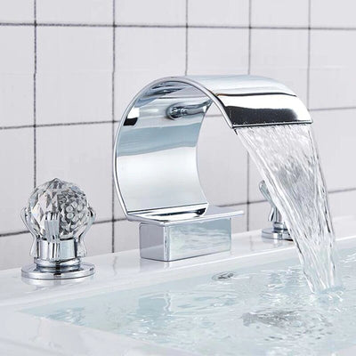 Waterfall 8" Inch Wide Spread Faucet With Crystal Balls Handle