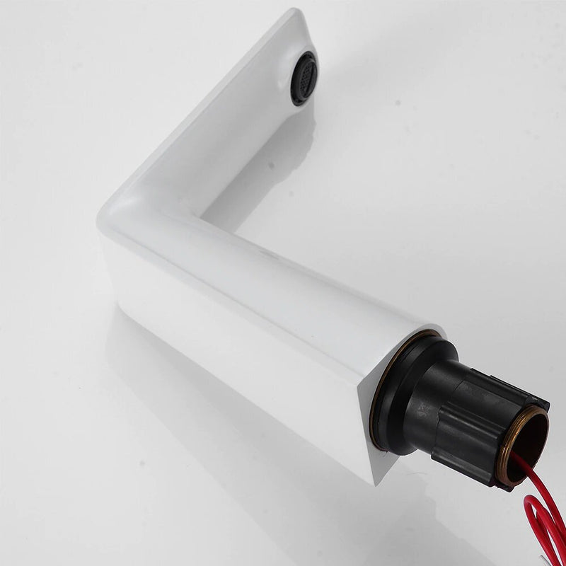 White commercial sensor single hole bathroom faucet