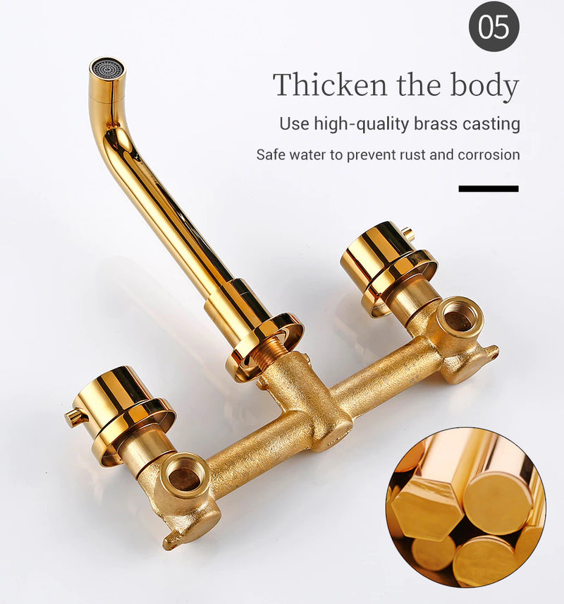 Gold Polished wall mounted bathroom faucet