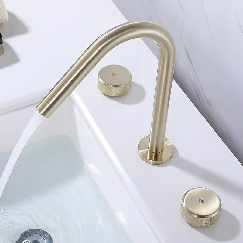 Brushed Gold- Matte Black 8 Inch Wide Spread Bathroom Faucet
