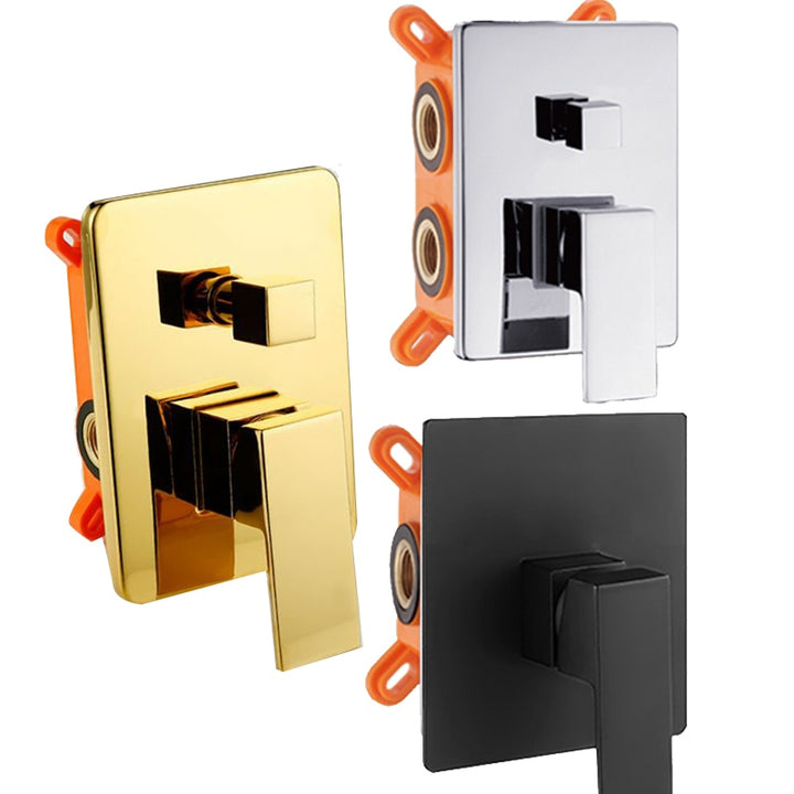Black-Gold-Chrome- Square-Round -Pressure Balance 1-2 Way Function Shower Valve and Trim Set