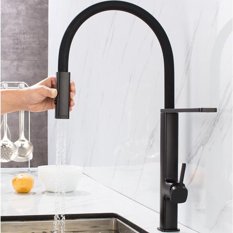 Cordoba-New Italian Design 2023 Black-Chrome Swivel and Dual Spray Pull Out Kitchen Faucet