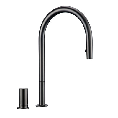 BAROLO-Black-Grey Gun-Brushed gold tall kitchen island separate lever control dual sprayer kitchen faucet