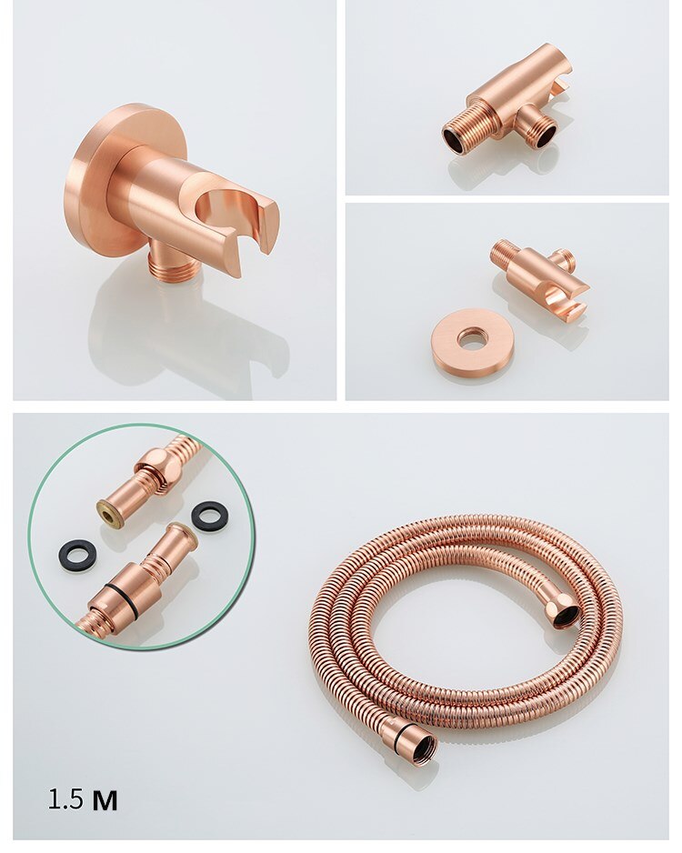 Brushed Rose Gold Satin  12" Round rain Head 2 Way Function Diverter with hand spray thermostatic  shower kit