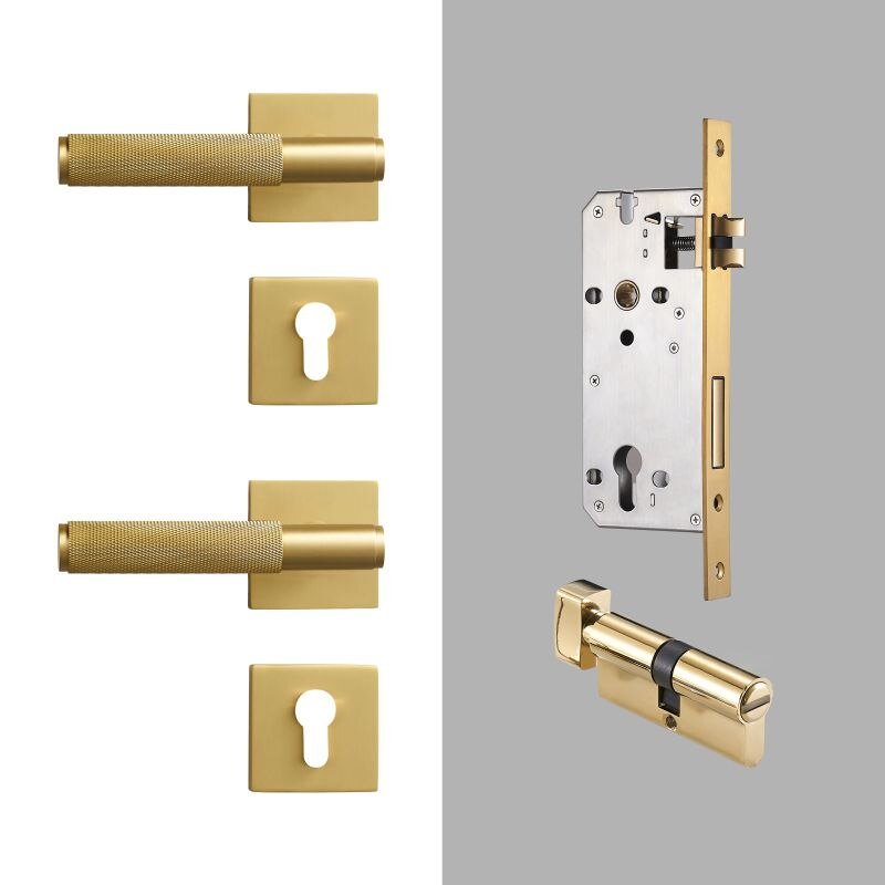 Brushed Gold Modern Interior Door Passage Lock Set