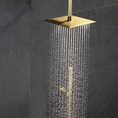 Brushed gold 12" Rain head 4 way function thermostatic shower spa system kit