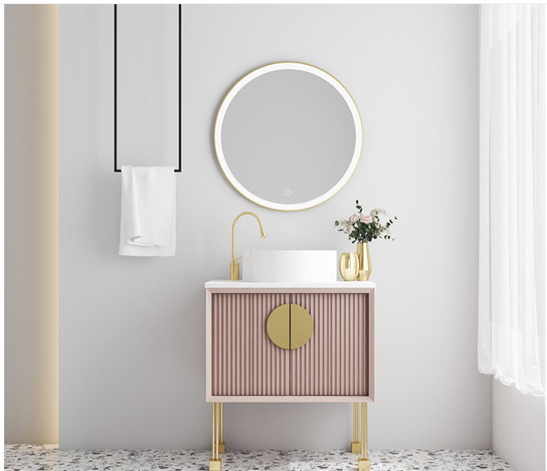 Florence-Pink - Light Grey Freestanding with Brushed Gold Trim Bathroom Vanity Set