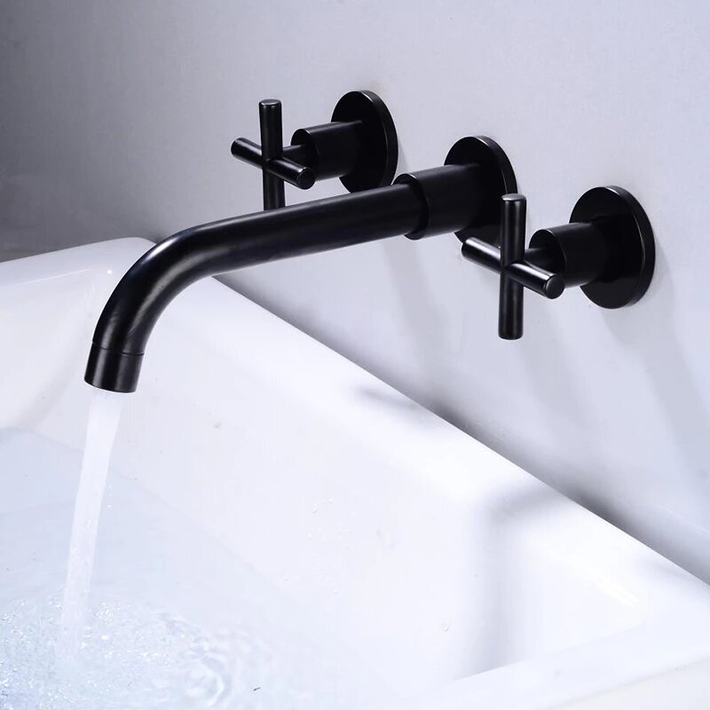 Matte Black Cross Handles Wall Mounted Tub Filler  Faucet