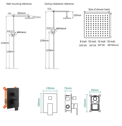 Black matte-Chrome Square 2 way diverter pressure balance shower kit CUPC