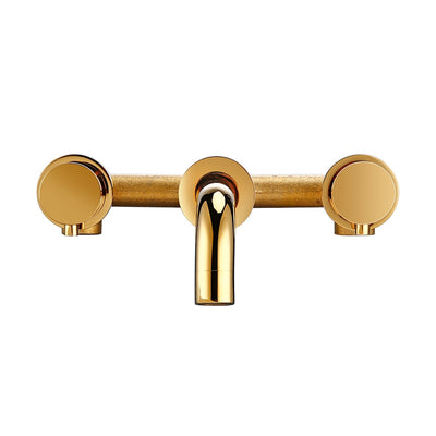 Gold polished brass wallmounted with 2 round knobs bathroom faucet