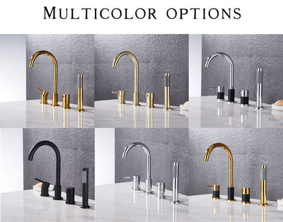 Black Gold -Brushed Gold-Black-Chrome with Black Deckmount Bathtub Filler Faucet