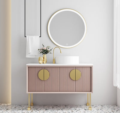 Florence-Pink - Light Grey Freestanding with Brushed Gold Trim Bathroom Vanity Set