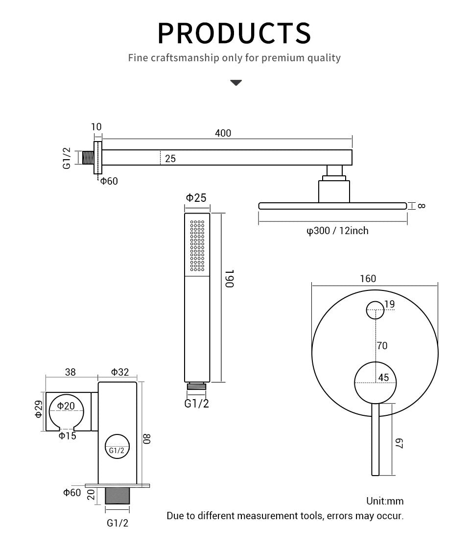 Rose Gold Polished  10" Rain head 2 way function thermostatic with hand held spray shower set