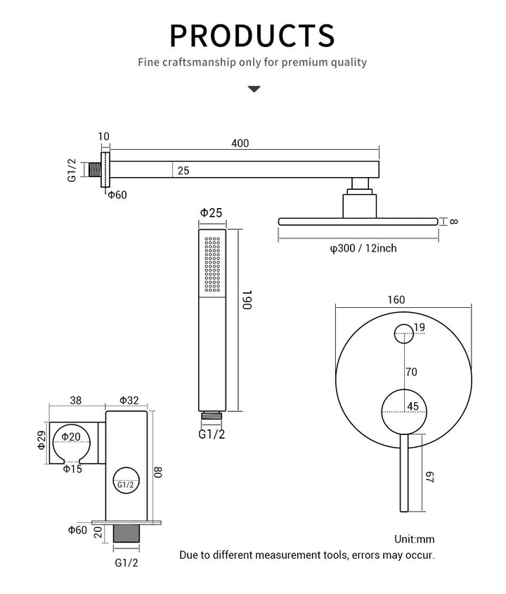 Rose Gold Polished  10" Rain head 2 way function thermostatic with hand held spray shower set