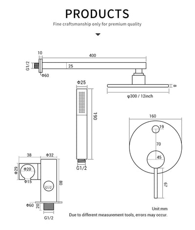 Rose Gold Polished  10" Rain head 2 way function thermostatic with hand held spray shower set