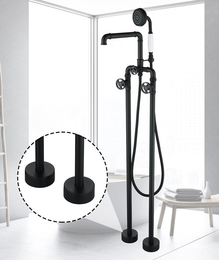Black Victorian Industrial Style Free Standing Bathtub Filler Faucet
