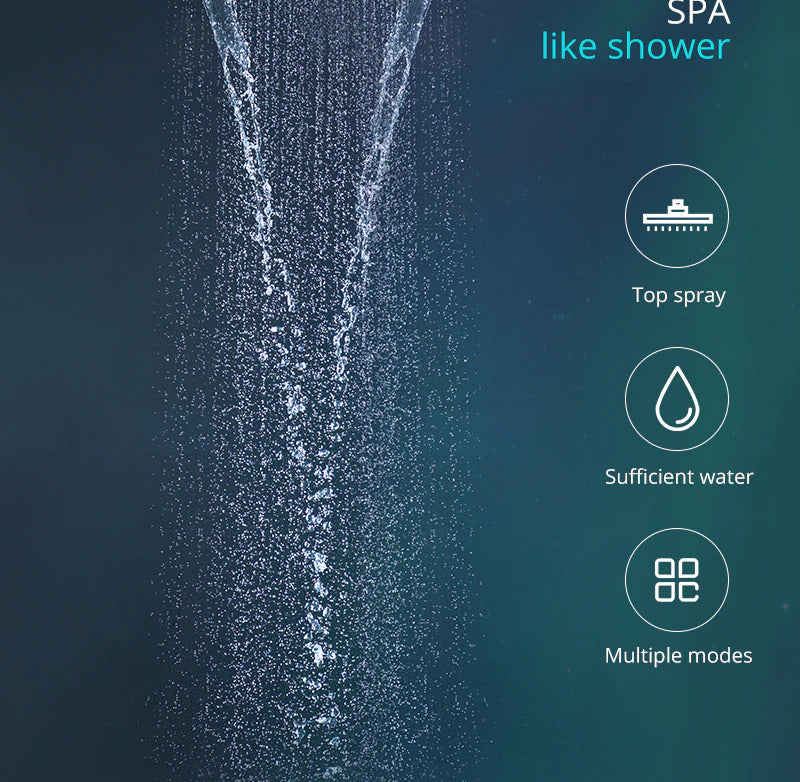 Black 24"x24" Spas smart shower ceiling flush mount Bluetooth Smart LED 5 way function shower system