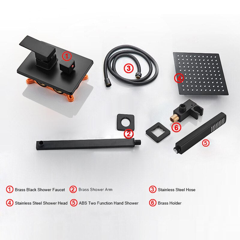 Black matte-Chrome Square 2 way diverter pressure balance shower kit CUPC