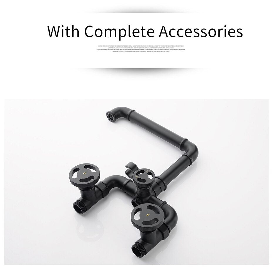 Black Victorian Industrial Style Free Standing Bathtub Filler Faucet