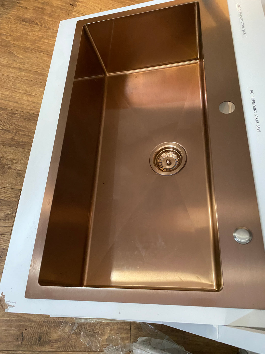 Cafe-Copper Brushed Rose Gold Top Mount Drop In Stainless Steel 16 Gauge -Single Bowl Kitchen Sink