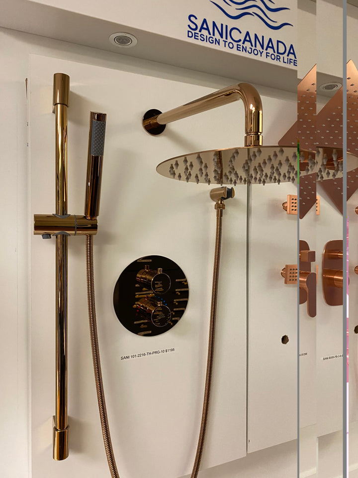 Rose Gold Polished  10" Rain head 2 way function thermostatic with hand held spray shower set