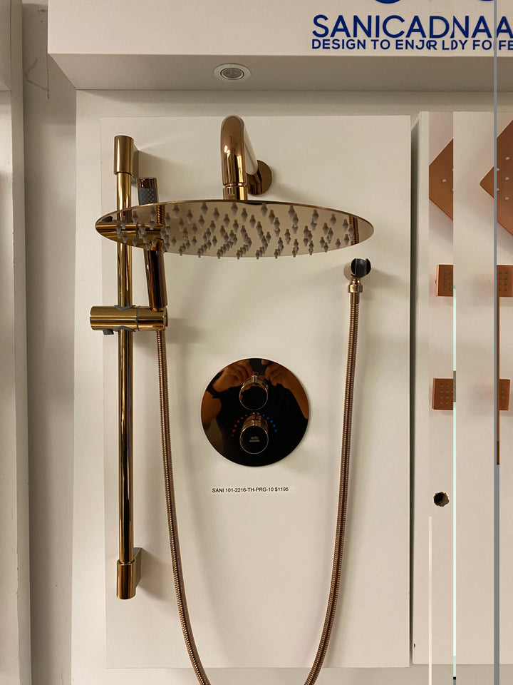 Rose Gold Polished  10" Rain head 2 way function thermostatic with hand held spray shower set