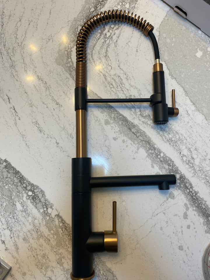 Black with Brushed Rose Gold Chef Proffesional Pot Filler and Dual Magnetic Pull Out Sprayer Kitchen Faucet