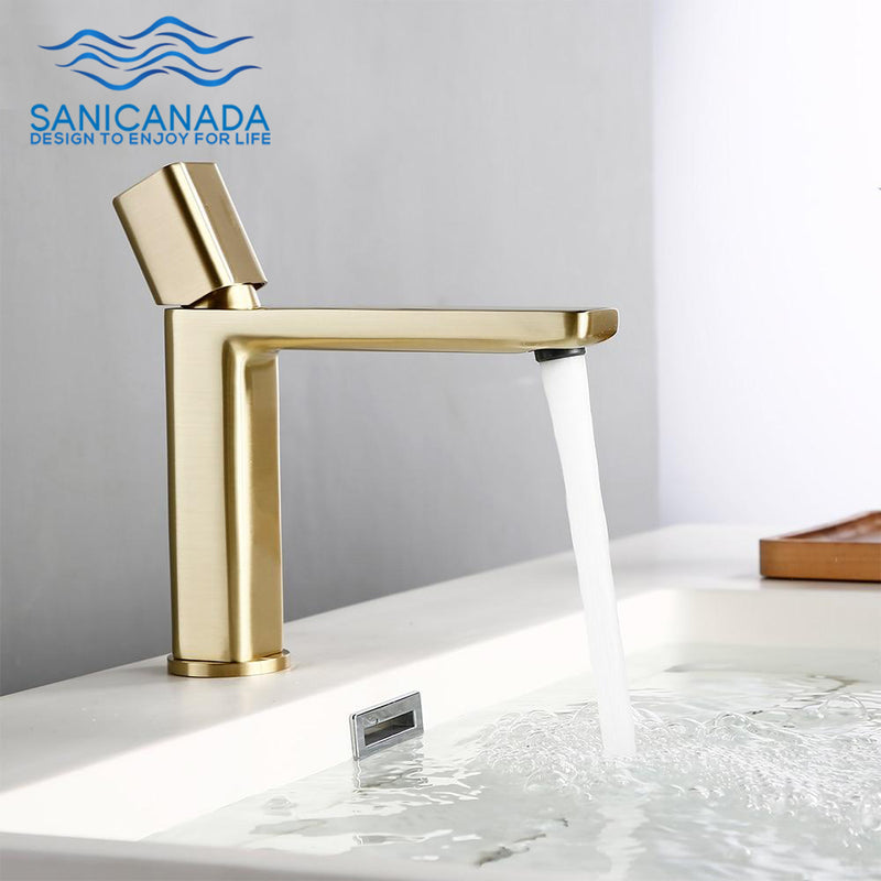 Brushed Gold-White- Chrome Single Hole Bathroom Lavatory Faucet
