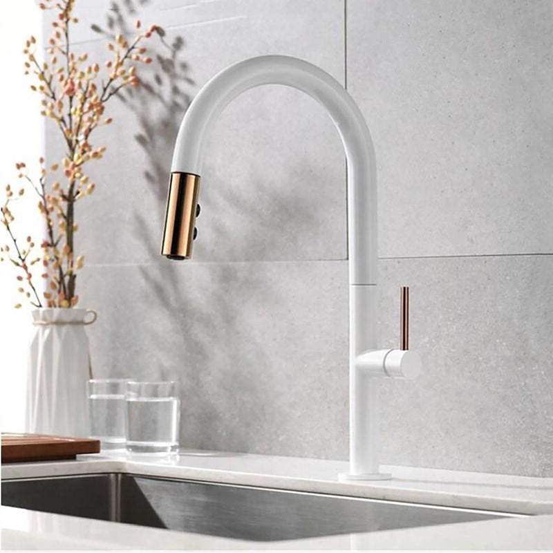 Black Rose Gold and  White Rose Gold Manual Pull Out  kitchen faucet