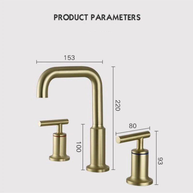 Gold polished 8" inch wide spread bathroom faucet