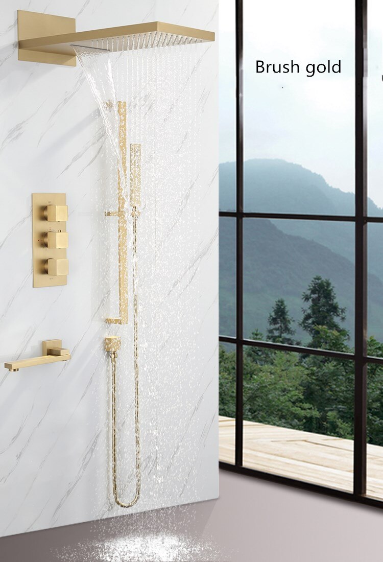 CSA- Waterfall Square 4 way  Way Thermostatic Waterfall Rain Head Shower Kit