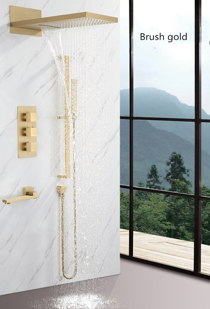 CSA- Waterfall Square 4 way  Way Thermostatic Waterfall Rain Head Shower Kit