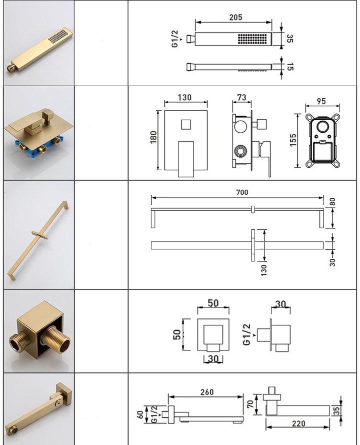 CSA- Waterfall Square 4 way  Way Thermostatic Waterfall Rain Head Shower Kit