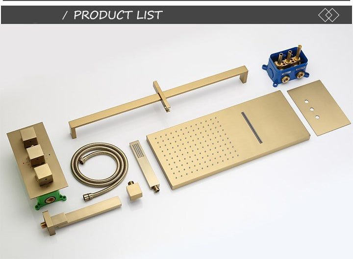 CSA- Waterfall Square 4 way  Way Thermostatic Waterfall Rain Head Shower Kit