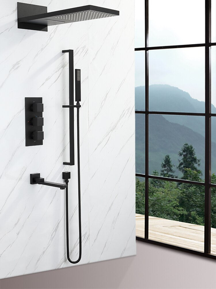 CSA- Waterfall Square 4 way  Way Thermostatic Waterfall Rain Head Shower Kit